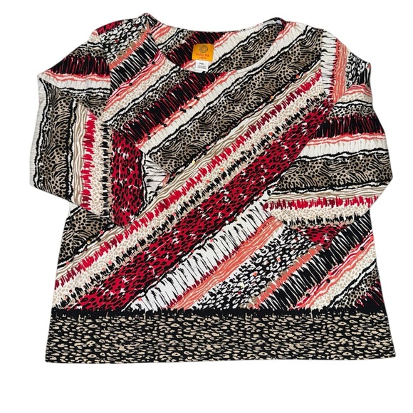 Ruby Rd. Tops - Ruby Red Patterned Quarter Sleeve